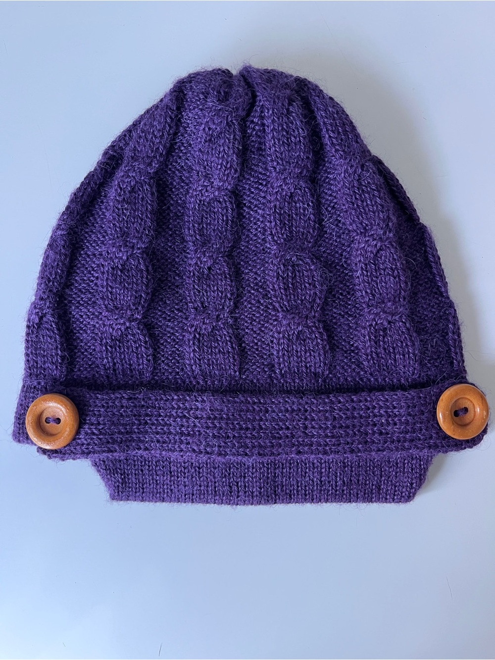 Boshe Kids 100% Baby Alpaca Knit Hat Purple Cable Knit Button Detail Baby SM